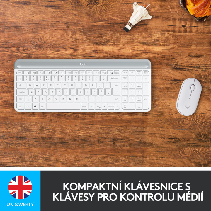 Set tastierë + maus Logitech MK470 Slim Wireless Combo, US, i bardhë
