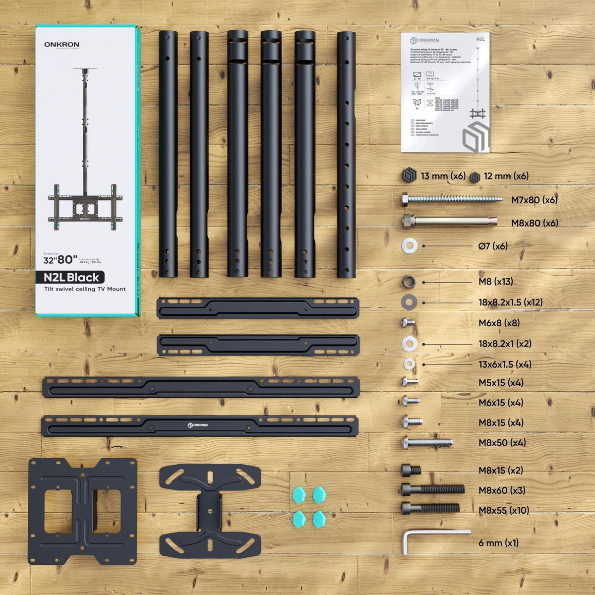 Mbajtës tavanor për TV ONKRON, 32-80", deri 68 kg, VESA 600x400, i zi