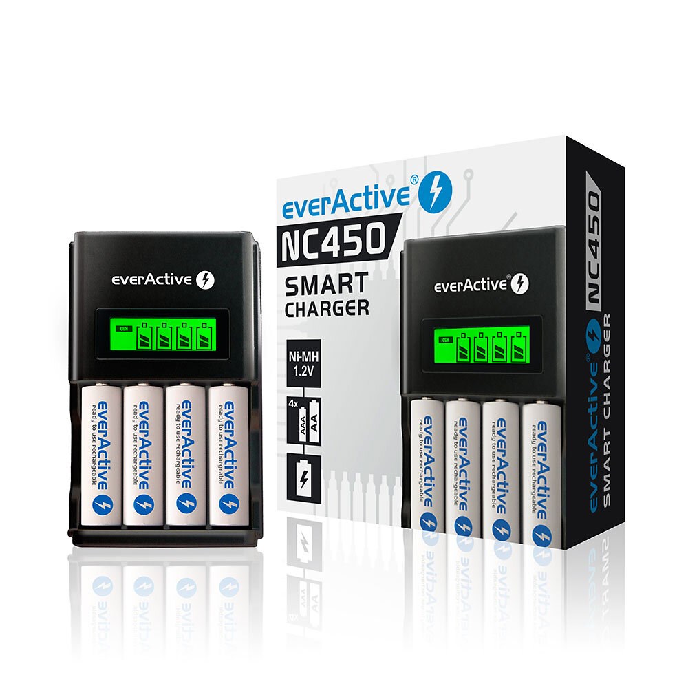 Karikues baterish EverActive NC-450 NC450B, Ni-MH AA AAA, ekran LCD, i zi