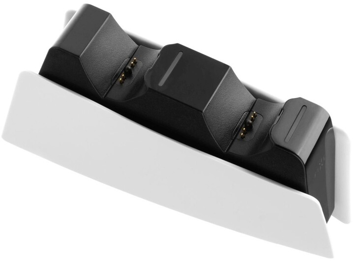 Stacion karikimi FIXED për dy kontrollues DualSense PlayStation 5 wireless, i zi / bardhë