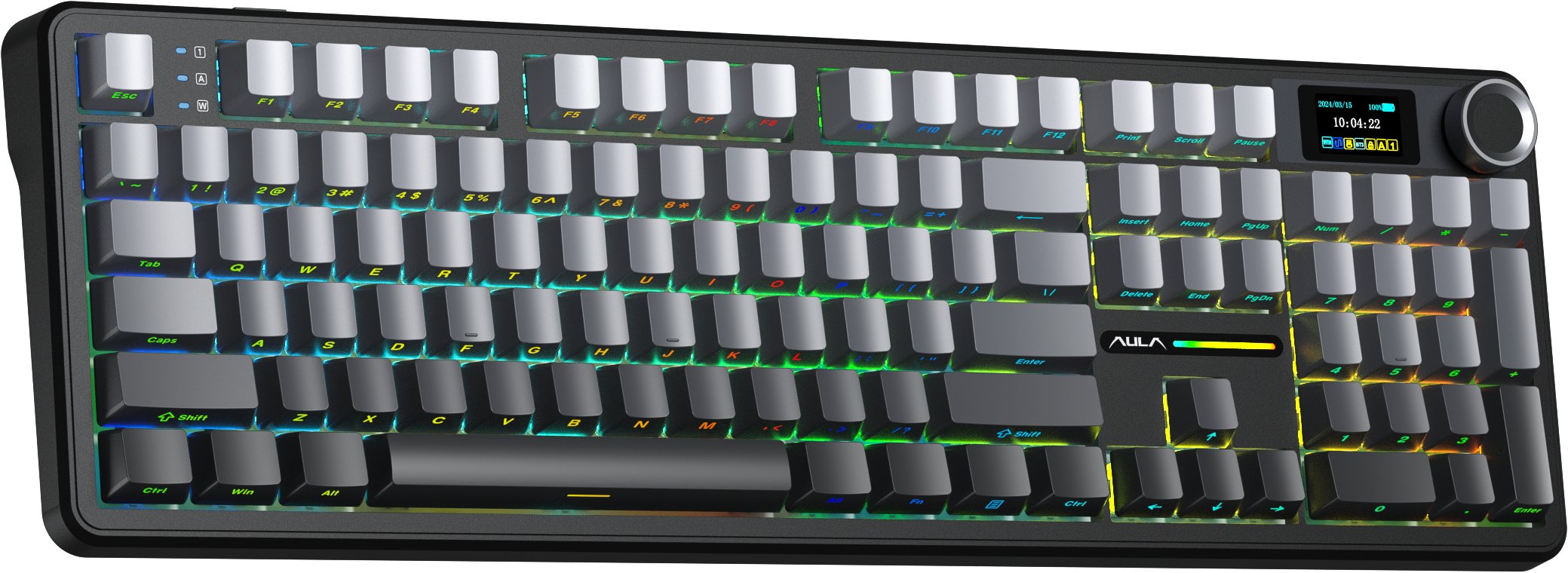 Tastierë mekanike wireless AULA F108 Pro, 104 taste, RGB, ekran digjital, gradient gri