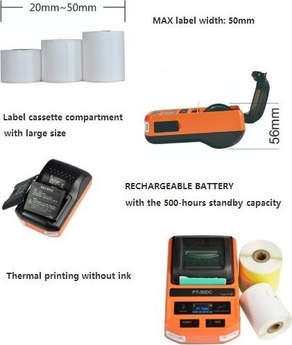Printer etiketash Extra Digital PT-50DC HS082512, Bluetooth NFC, portativ, gri