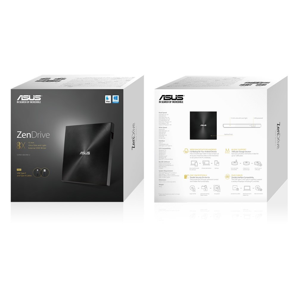 Disk i jashtëm ASUS ZenDrive U9M, DVD±RW, i zi