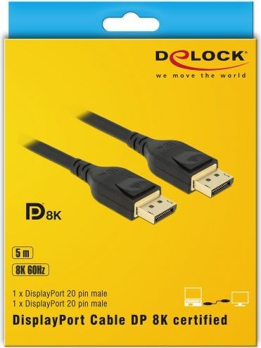 Kabllo Delock DisplayPort - DisplayPort, 5m, e zezë