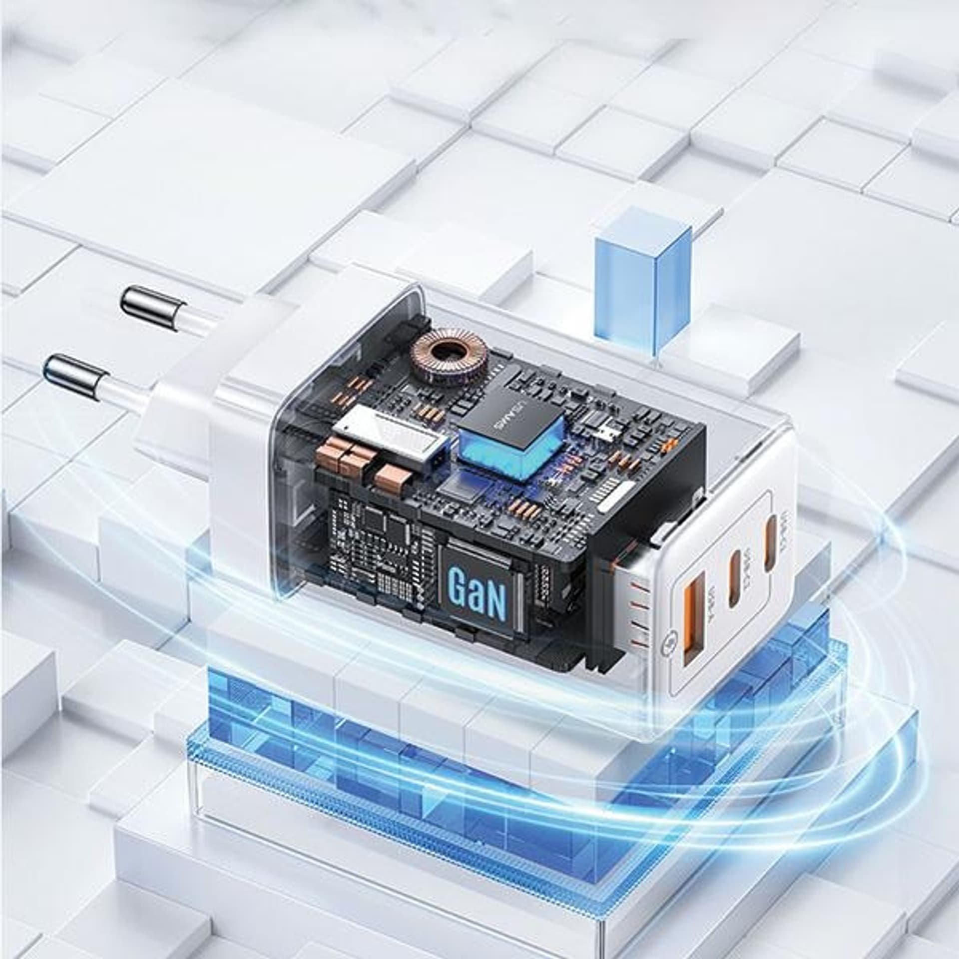 Karikues muri USAMS US-CC180, 65W, 2xUSB-C 1xUSB, i zi