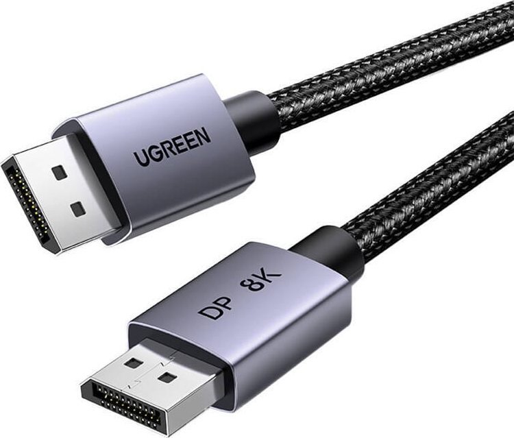 Kabllo Ugreen DP120 DisplayPort 1.4 8K60Hz 32.4Gbps, 2m, e zezë