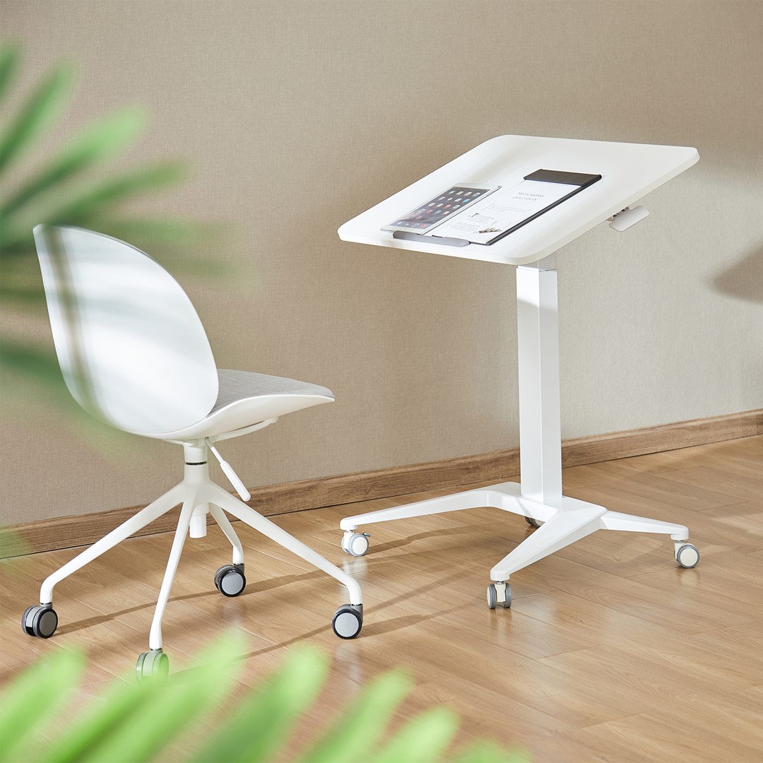 Tavolinë mobile për laptop Maclean MC-453W, 80x52 cm, rregullim pneumatik i lartësisë, e bardhë