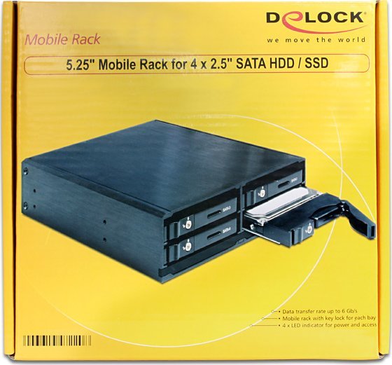 Panel drive bay DeLOCK 47220, 5.25", për 4 disqe 2.5" SATA, i zi