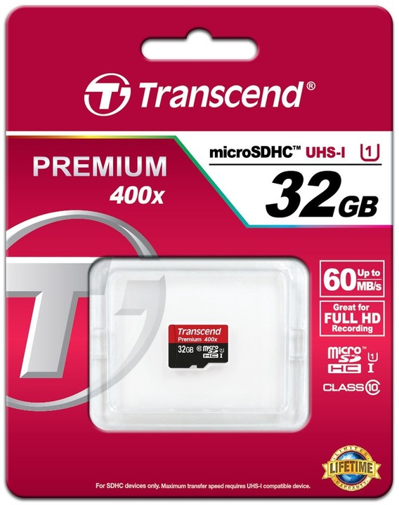 Kartë memorie Transcend Micro SDHC Premium 400x 32GB Klasa 10