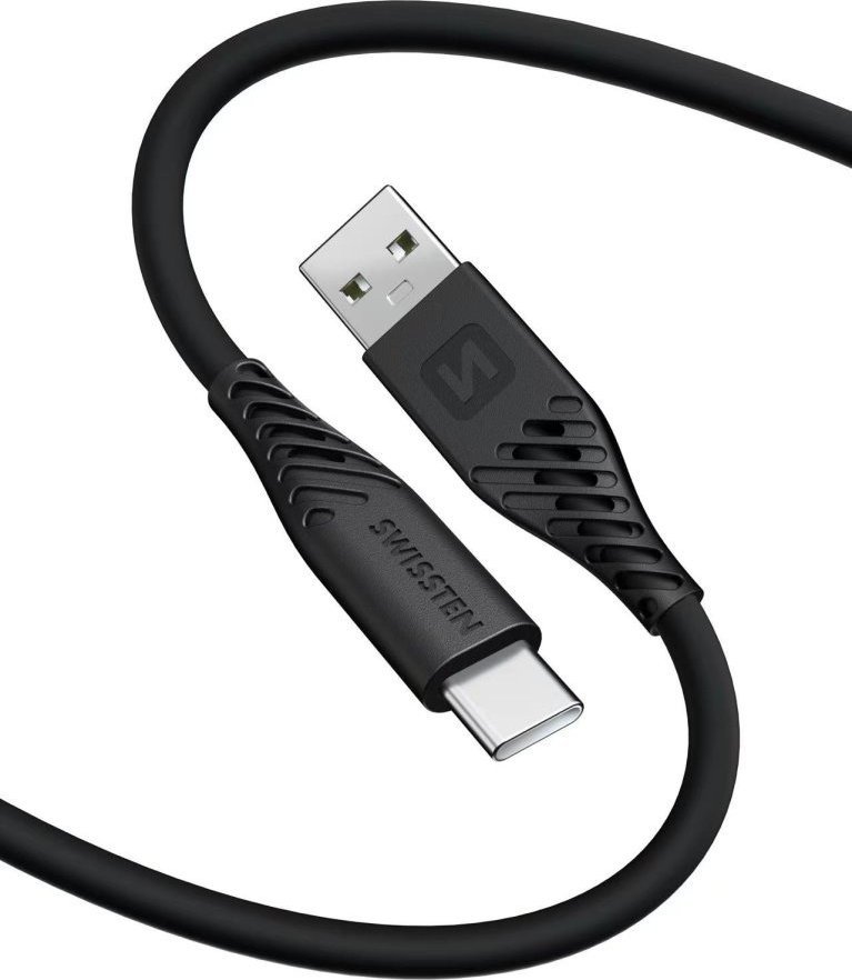 Kabllo USB në USB C Swissten Soft Silicone, 1.5m, 60W, e zezë