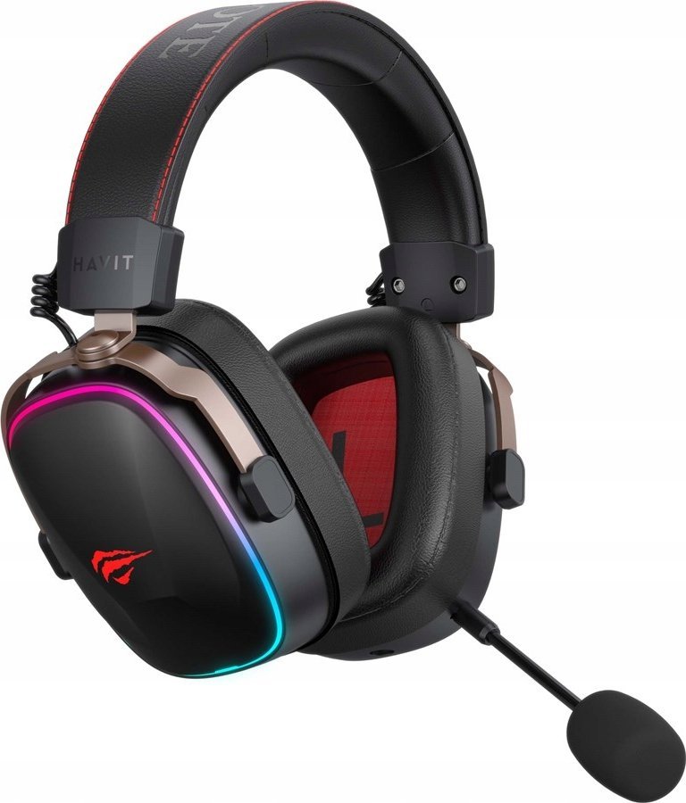 Kufje gaming Havit H2039BG, pa tela, USB Type C, të zeza me të kuqe