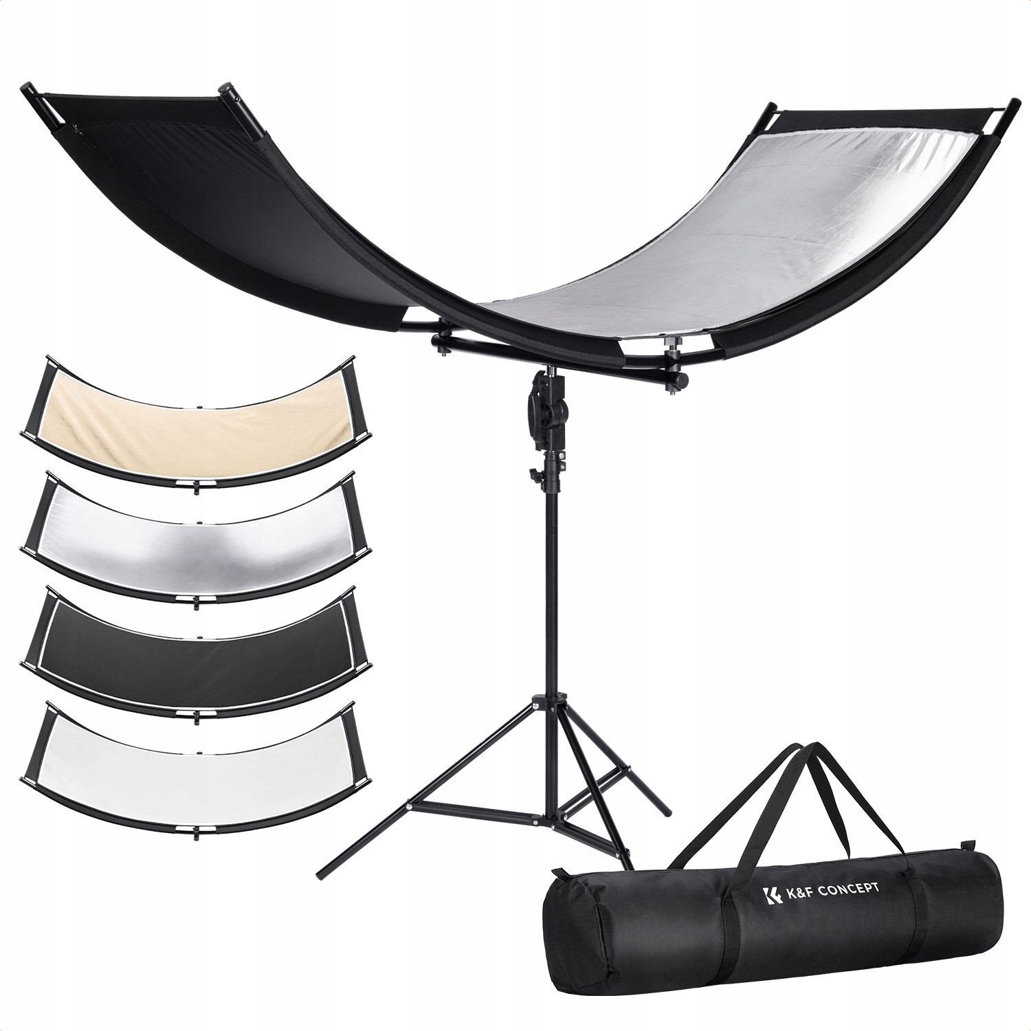 Reflektor fotografik K&amp;F Concept U-Shape 4-in-1, 180x60 cm, i artë argjendtë