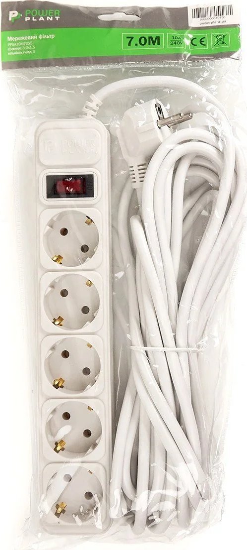 Zgjatues elektrik 7m, 5 priza, me çelës, i bardhë