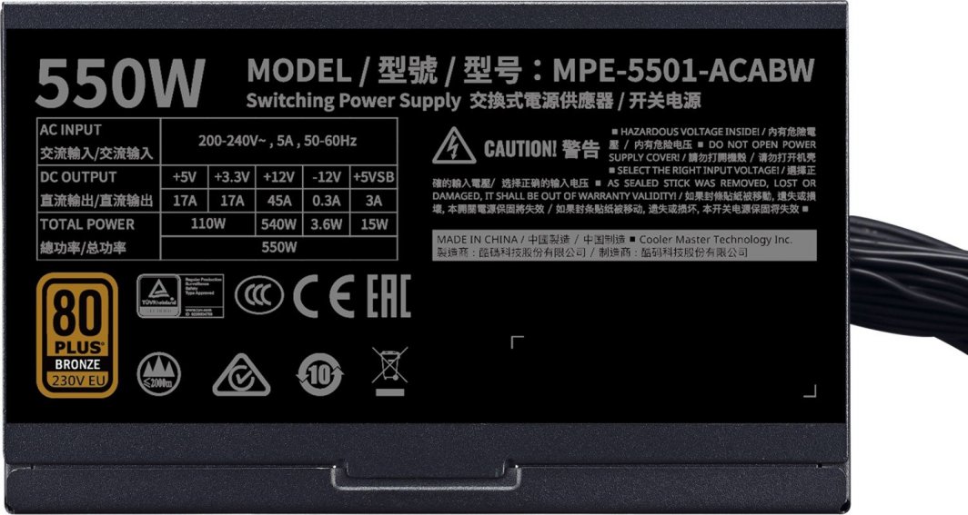 Burim energjie Cooler Master MWE Bronze V2 MPE-5501-ACABW-BEU ATX, 550W