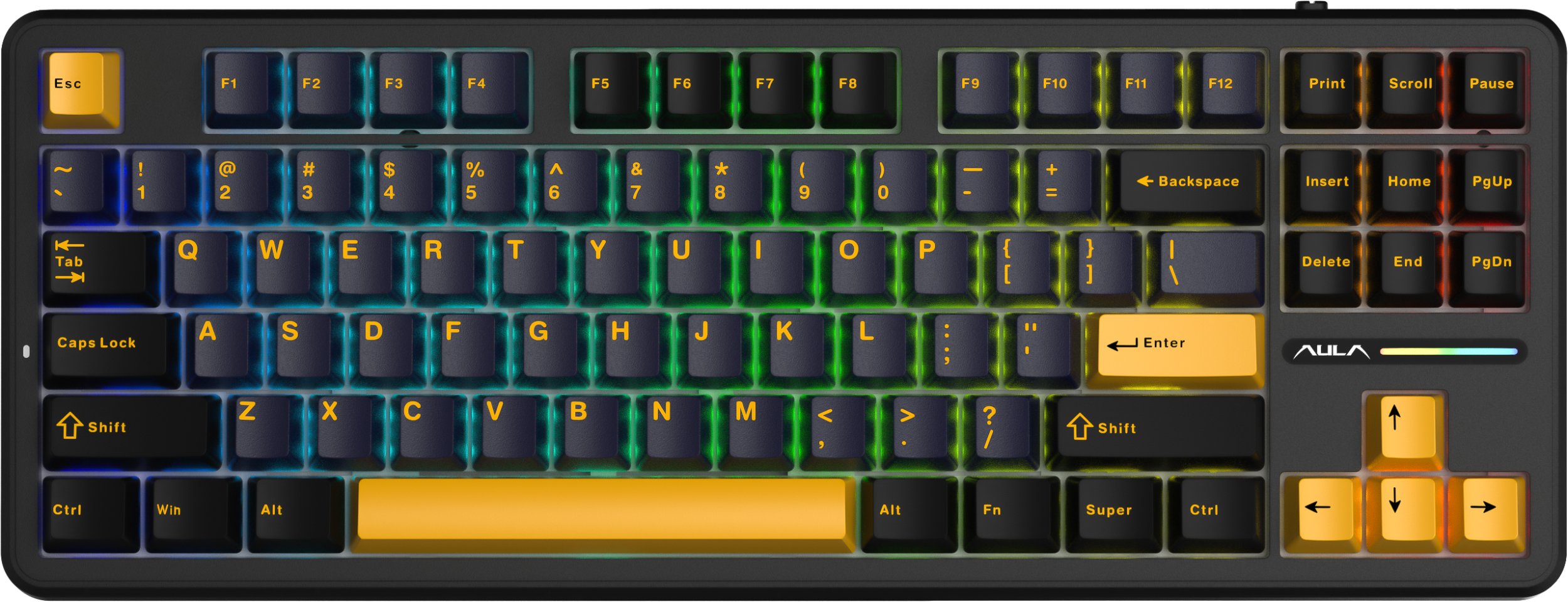 Tastierë mekanike Aula F87, TKL, RGB, wireless, GrayWood V3, portokalli