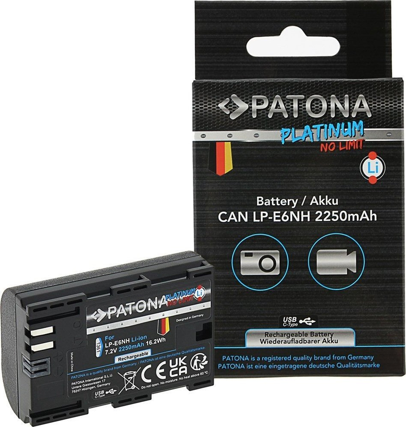 Bateri për kamera PATONA Platinum, Canon LP-E6NH, 2250mAh, Li-Ion, me USB-C