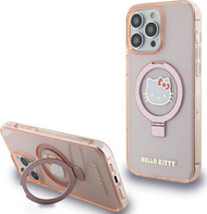 Maskë telefoni Hello Kitty RingStand Glitter LogoCase për iPhone 15 Pro Max, mbrojtëse, rozë