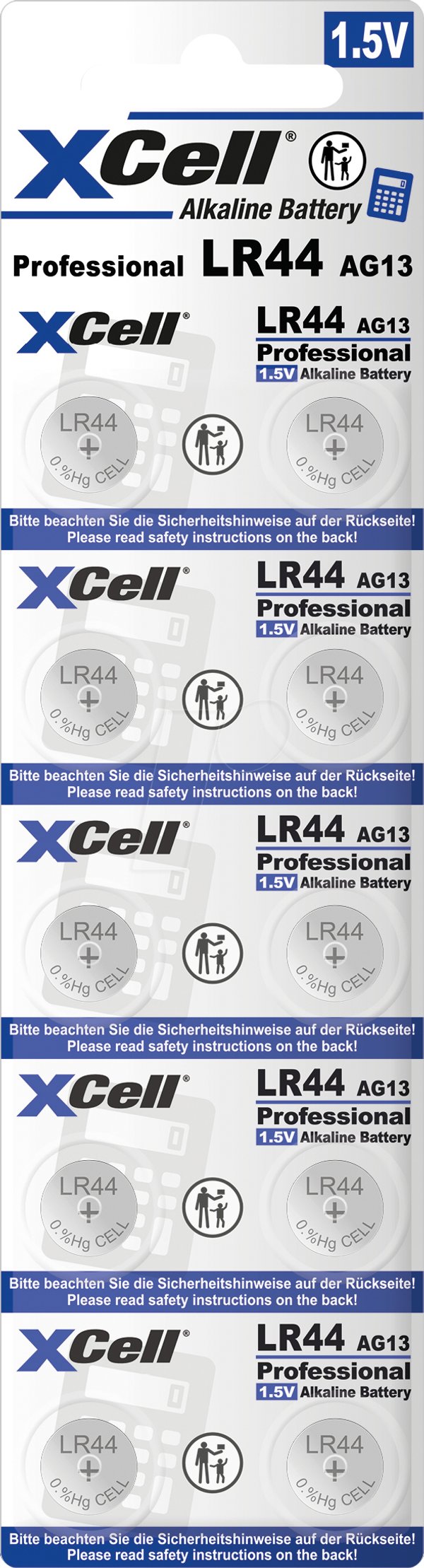 Bateri buton XCell LR44, 1.5V, set 10 copë, alkaline mangan
