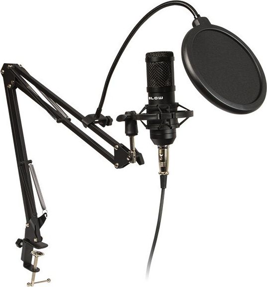 Mikrofon kondensator BLOW Studio, USB dhe Jack, me stand dhe pop filter, i zi