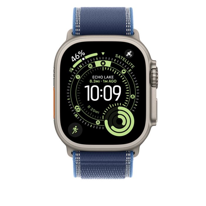 Apple Watch 49mm Loop, Blue/Bright Blue Trail Loop, M/L, Natural Titanium Finish