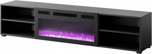 Komodë TV Bed Meble Polo, 180x33x39 cm, me oxhak elektrik, e zezë