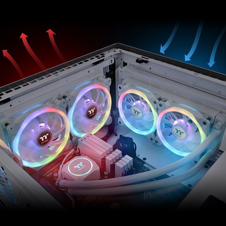 Ventilatorë PC Thermaltake SWAFAN 12 RGB Snow, set 3x120mm, me hub, të bardhë