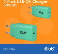 Karikues USB-C Club3D Lifestyle, 30W, set 2 copë, jeshil