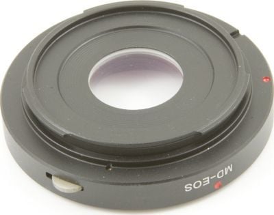 Adapter objektivi Pixco Canon EOS EF EF-S në Minolta MD, me lente optike, i zi