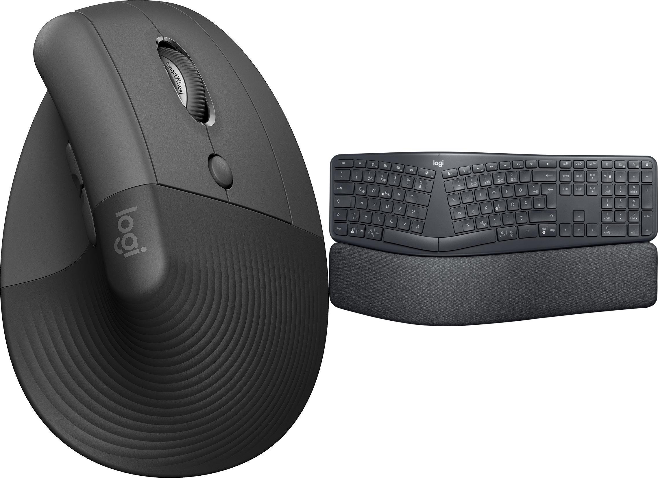 Set tastierë dhe maus Logitech Lift Graphite + Ergo K860, pa kabllo, ergonomik, gri grafit