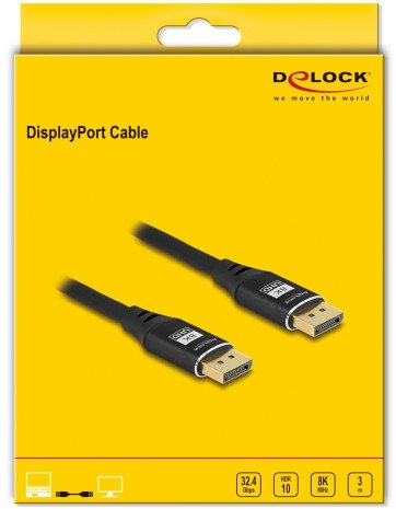 Видео кабел Delock DisplayPort 1.4, 3 m, 8K 60 Hz, црн