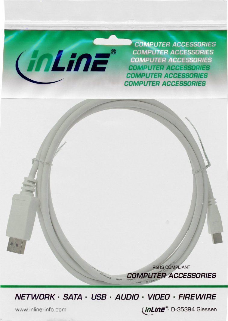 Kabllo InLine Mini DisplayPort në DisplayPort 17132, 2m, 4K, e bardhë