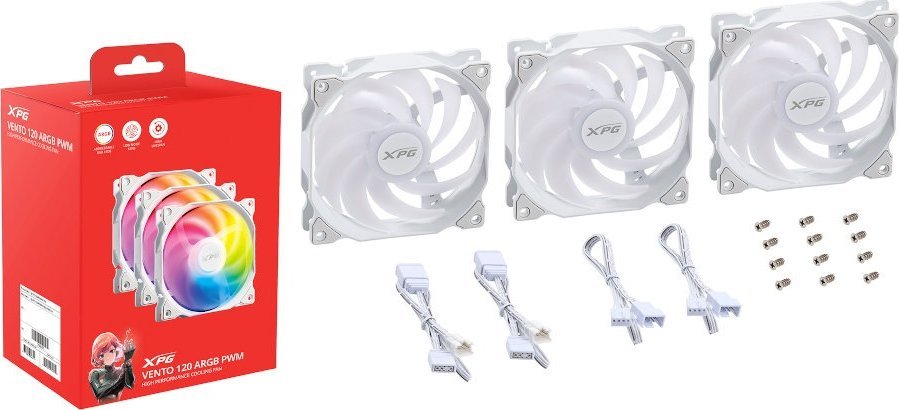 Ventilator kasë XPG VENTO 120 ARGB PWM, 12 cm, set 3 copë, i bardhë