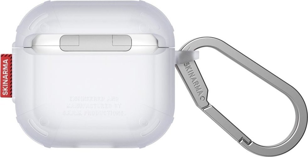 Këllëf Skinarma Mecha CE për AirPods 4, TPU, me karabinë, frost