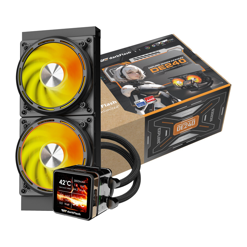 Ftohës ujor për CPU Darkflash DE240, radiator 240 mm, ARGB, i zi