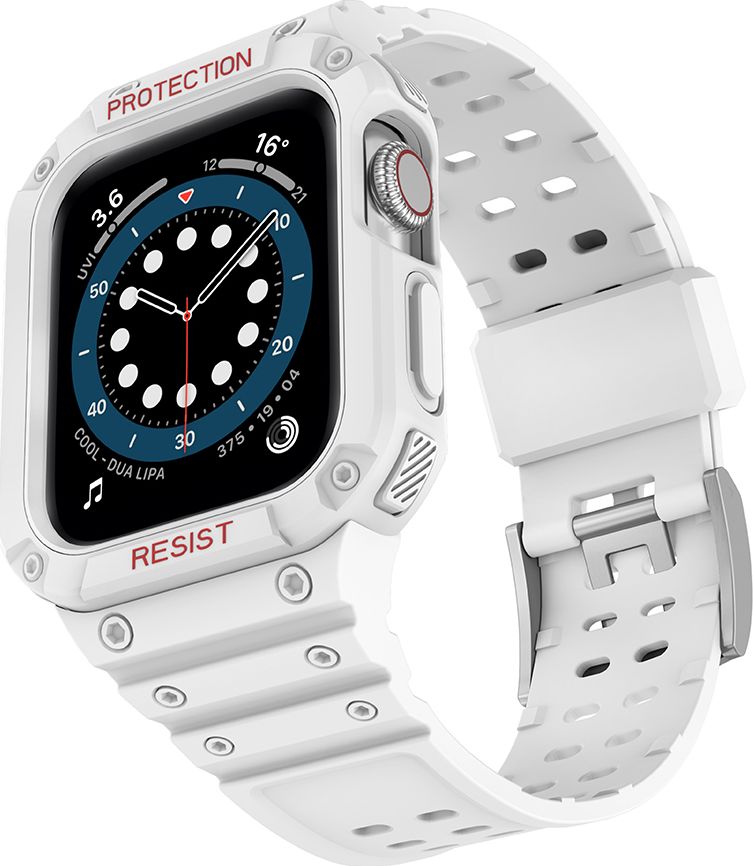 Rrip ore me kasë mbrojtëse Hurtel Protect Strap Band për Apple Watch 7 6 5 4 3 2 SE, 45 44 42mm, i bardhë