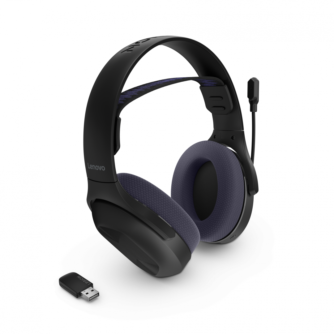 Headset gaming Lenovo Legion H410, wireless, me Bluetooth, i zi vjollcë