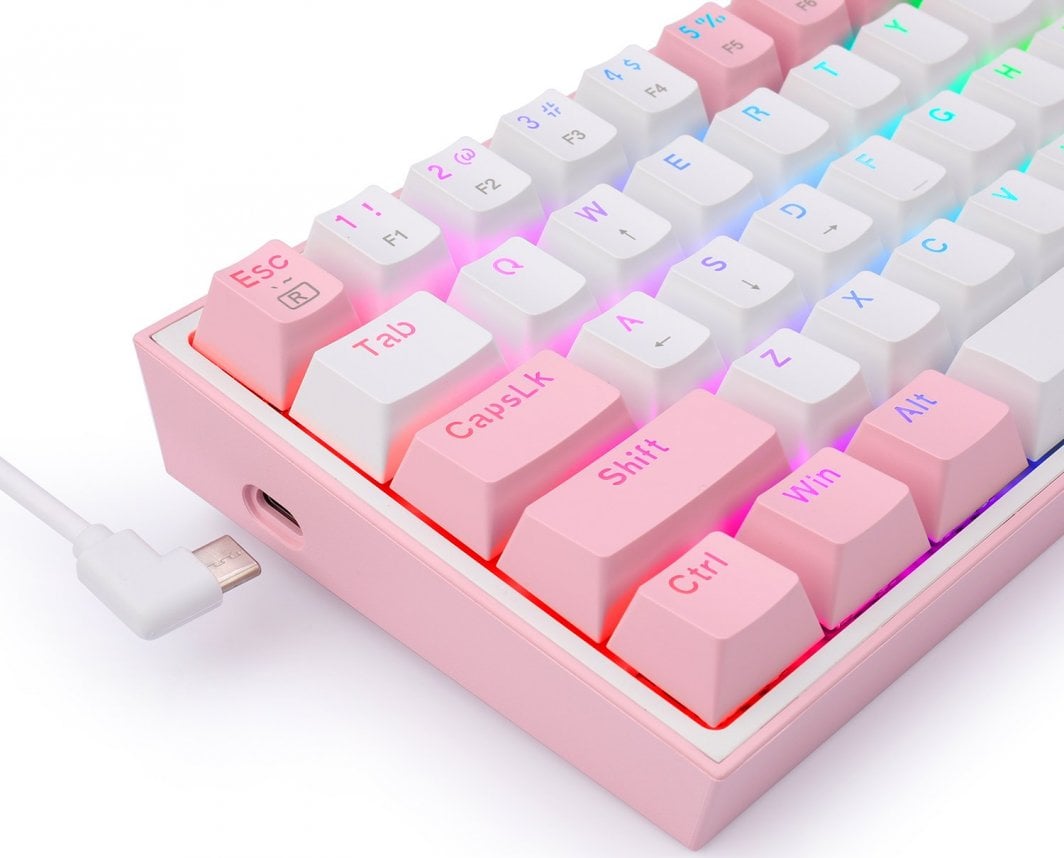 Tastierë mekanike Redragon K617 Fizz, 61 taste, RGB, rozë