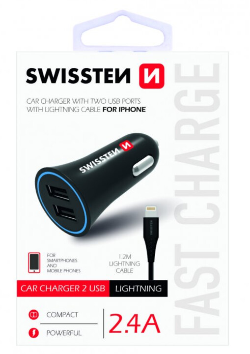 Karikues SWISSTEN 2,4A  me kabllo 2x USB + Lighting