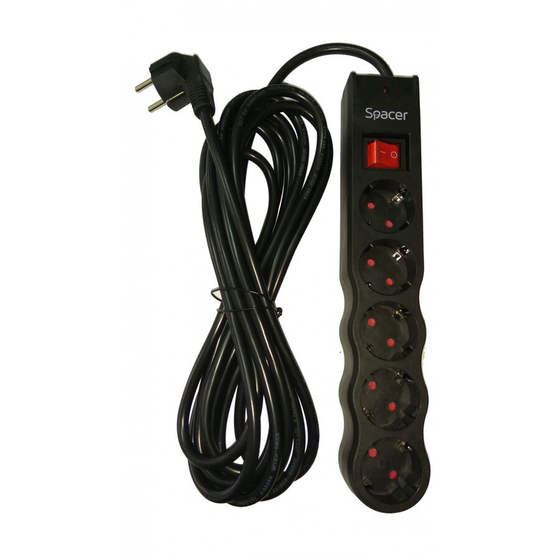 Zgjatues me mbrojtje Spacer Defender PP-5-18 V2, 5 dalje, kabllo 1.8m, i zi