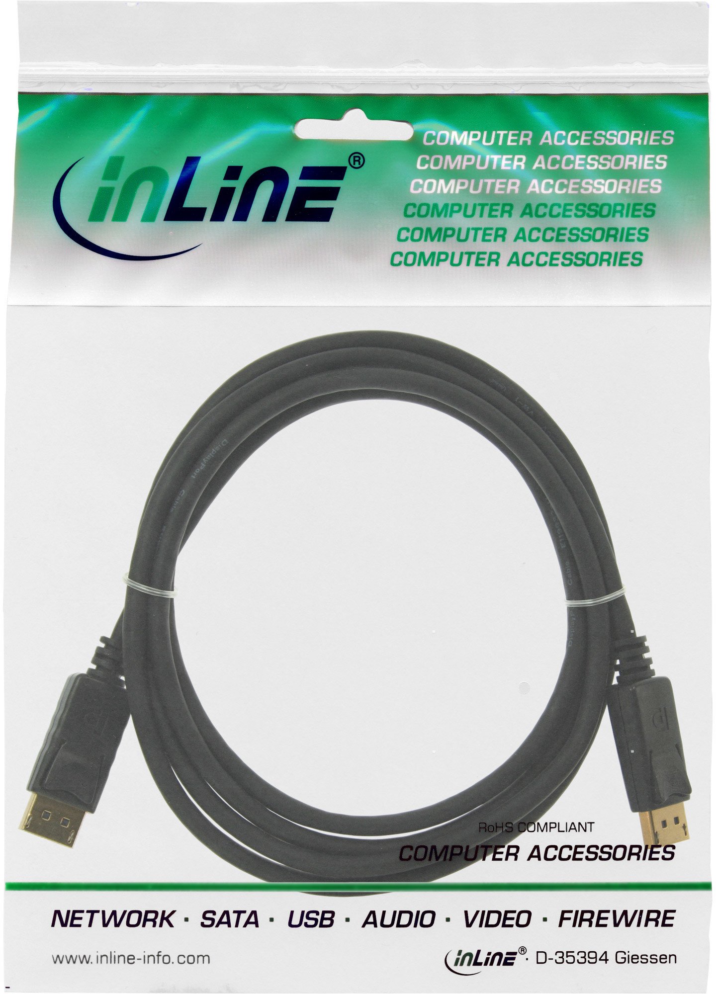 Kabllo DisplayPort InLine 1.4, 0.5m, konektorë të veshur me ar, e zezë
