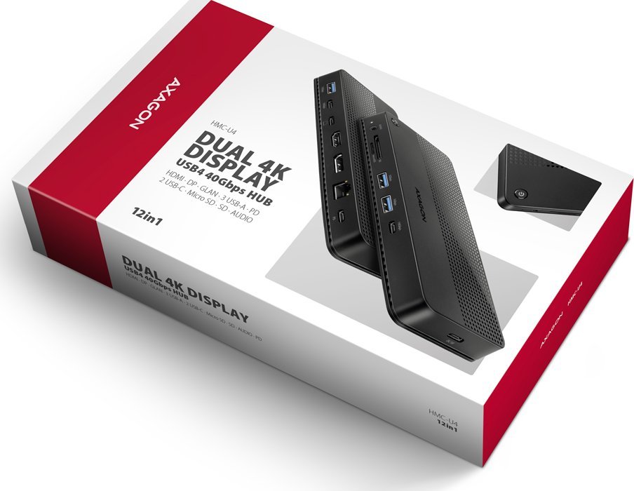 Docking station AXAGON HMC-U4, USB4 40Gbps, HDMI dhe DP 8K, gri