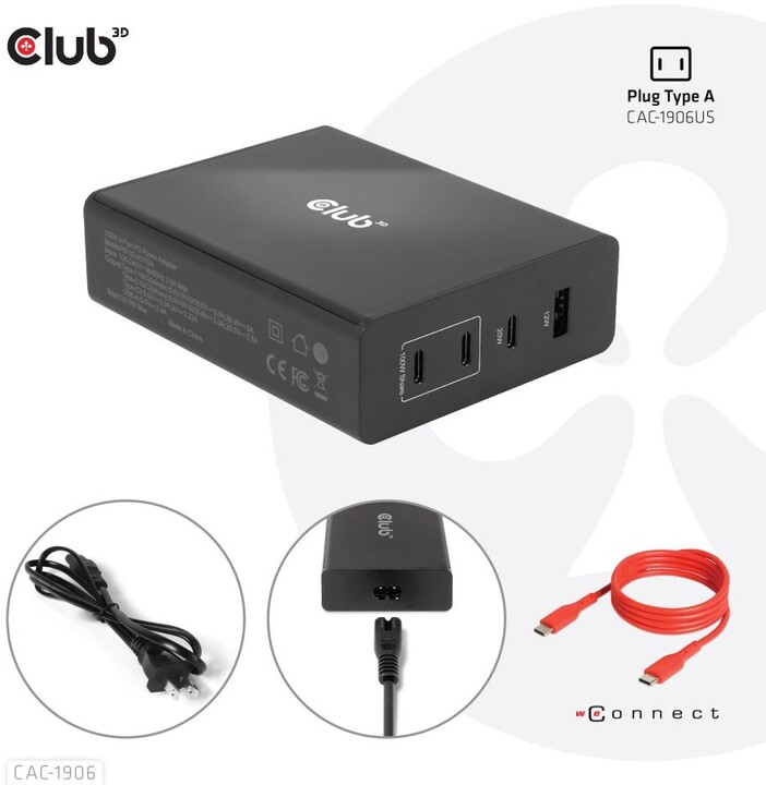 Karikues Club3D, teknologji GAN, 4xUSB-A dhe USB-C, PD 3.0, 132W, i zi