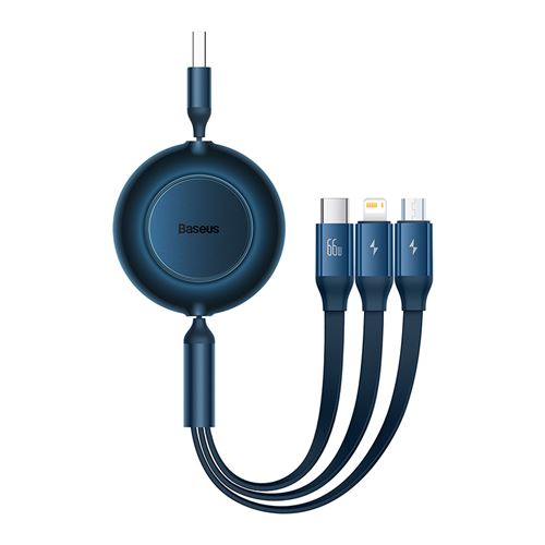 Kabllo karikimi Baseus Bright Mirror Series 3 në 1, USB në Type C Lightning Micro USB, 66W, blu