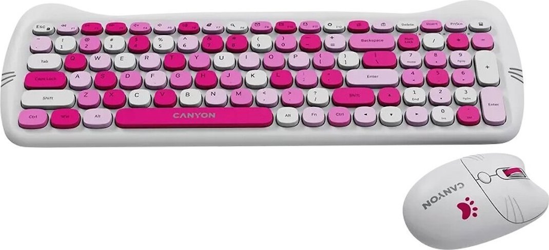 Set tastierë dhe maus Canyon HSET W6 Kitty Edition, wireless, 104 taste, rozë