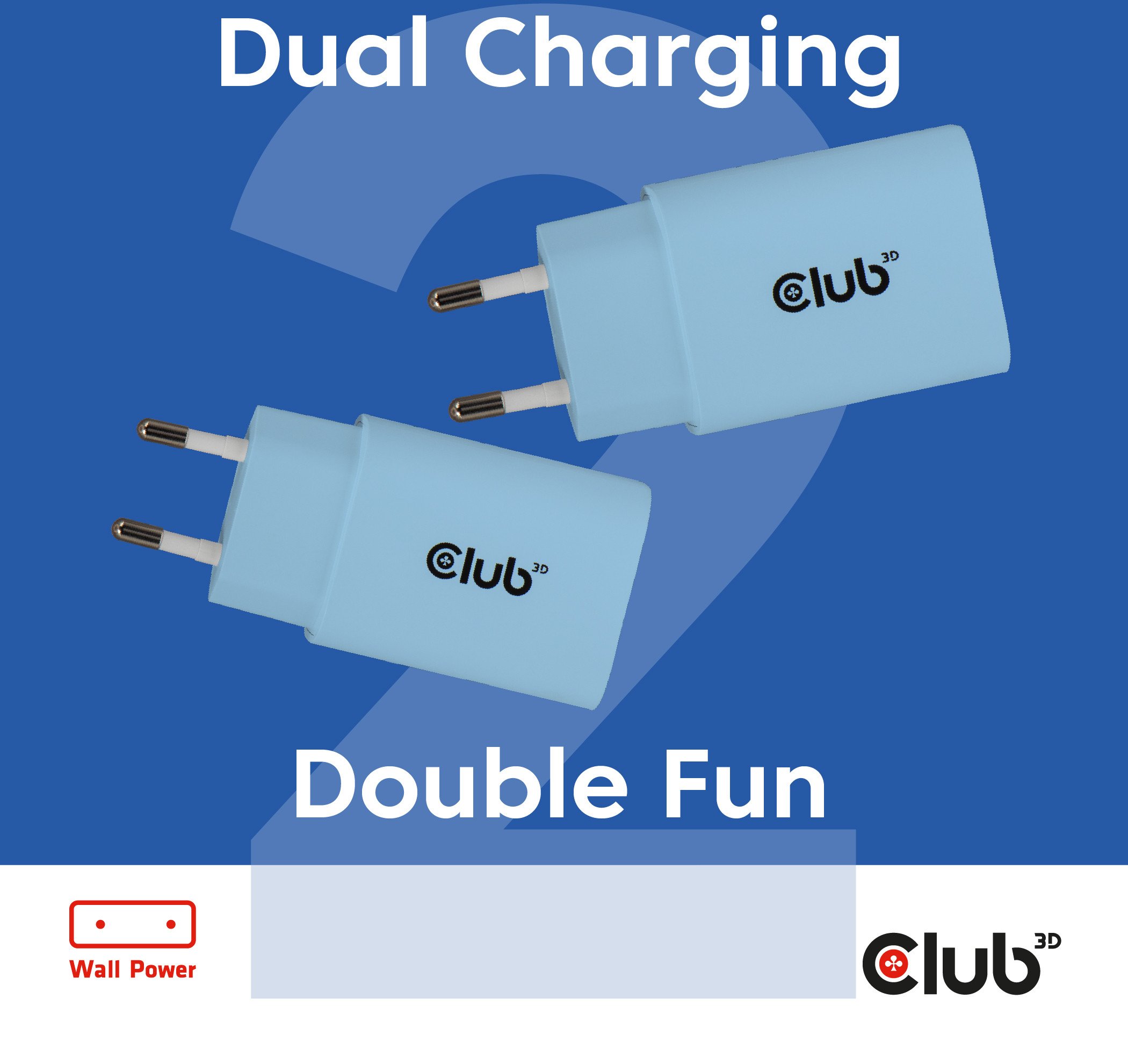 Karikues USB-C Club3D Lifestyle, 30W, set 2 copë, blu
