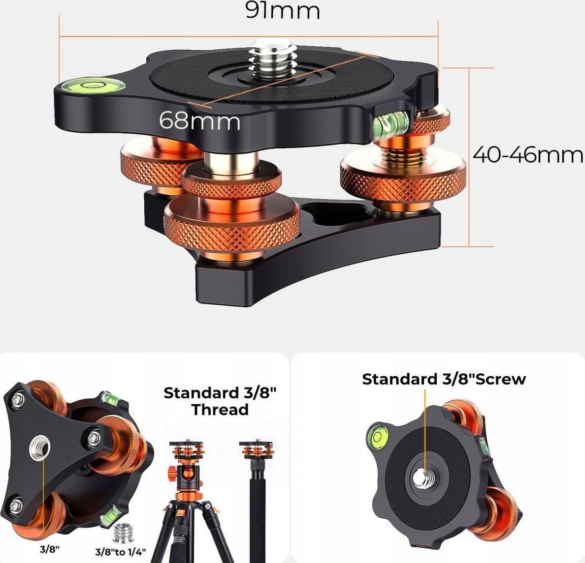 Kokë trefqoshi K&amp;F Concept LP-48 KF-31-104, kapacitet 15kg, alumini, e zezë