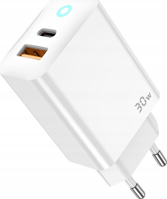 Karikues muri JELLICO EU13 GaN PD, 30W, 1xUSB C 1xUSB QC3.0, me kabllo USB C USB C, i bardhë