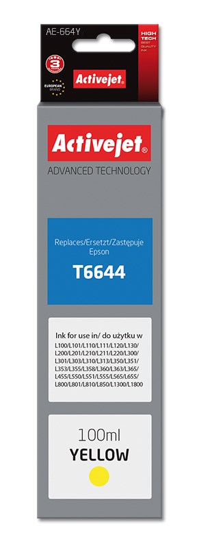Ngjyrë për printer Activejet AE-664Y (zëvendësim për Epson T6644), 100 ml, e verdhë