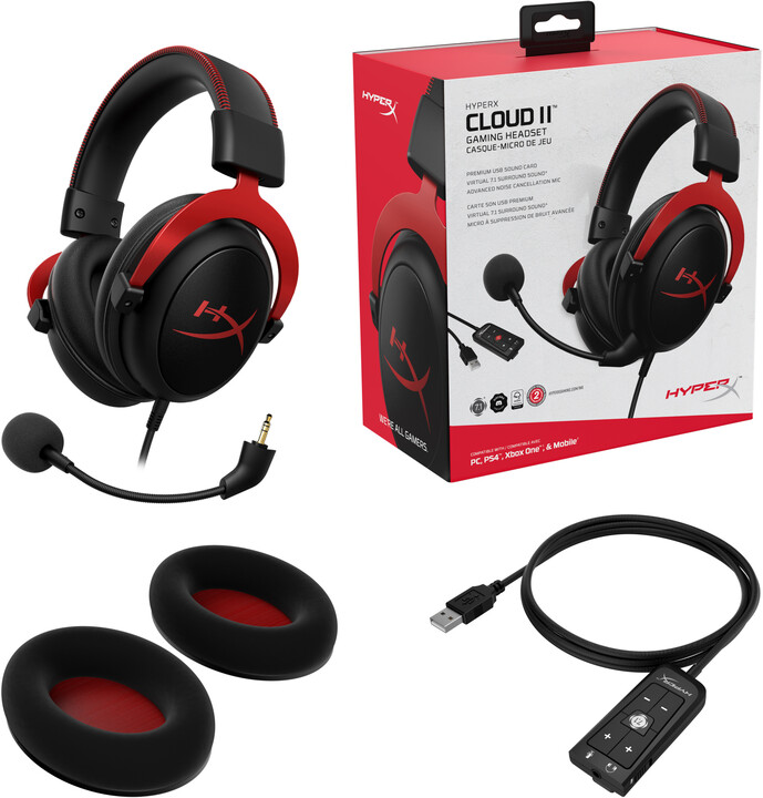 [OUTLET] Kufje me mikrofon HyperX Kingston Cloud II, USB, tё kuqe