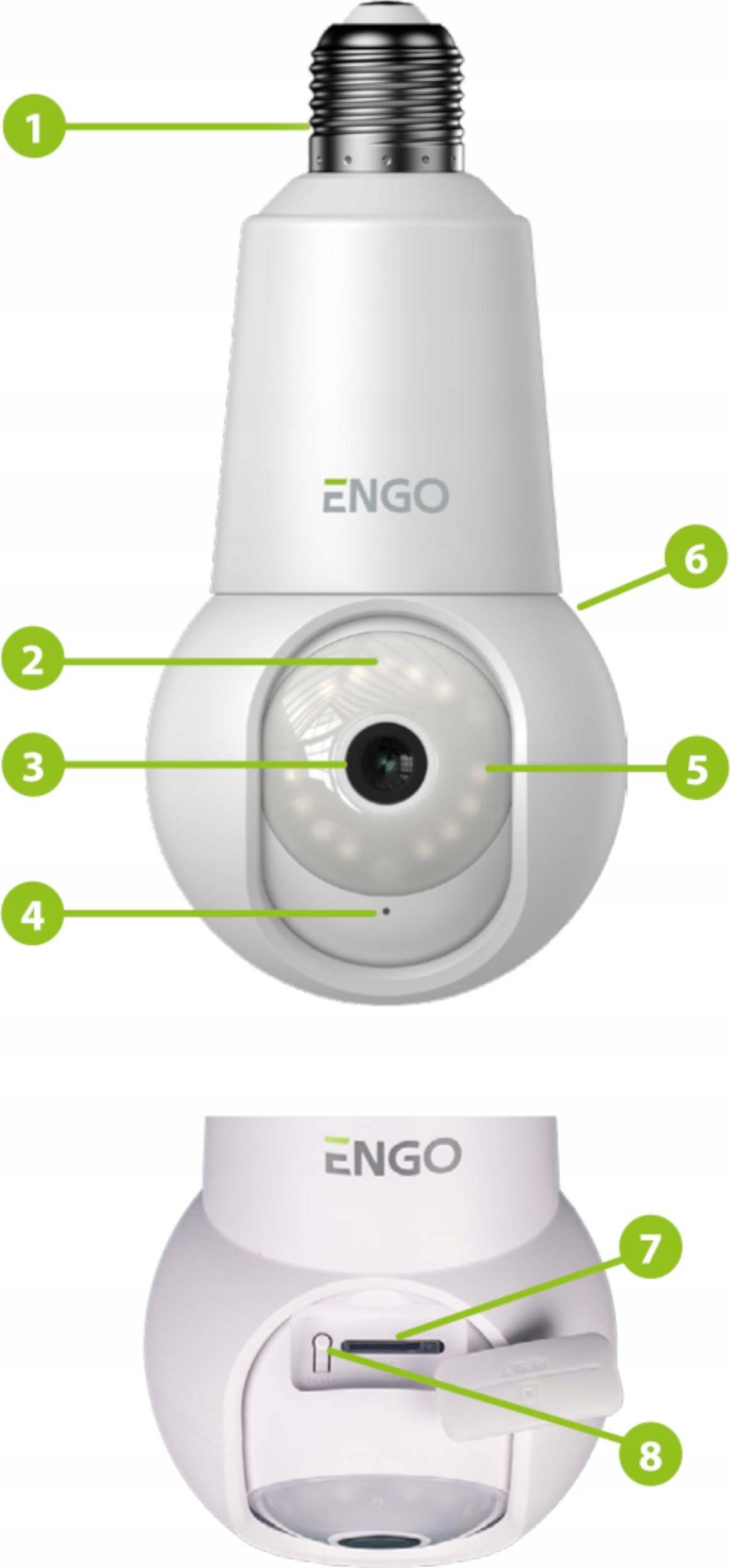 Камера за сигурност ENGO ECAM-E27, Wi-Fi, 4MP, ноќен вид, бела
